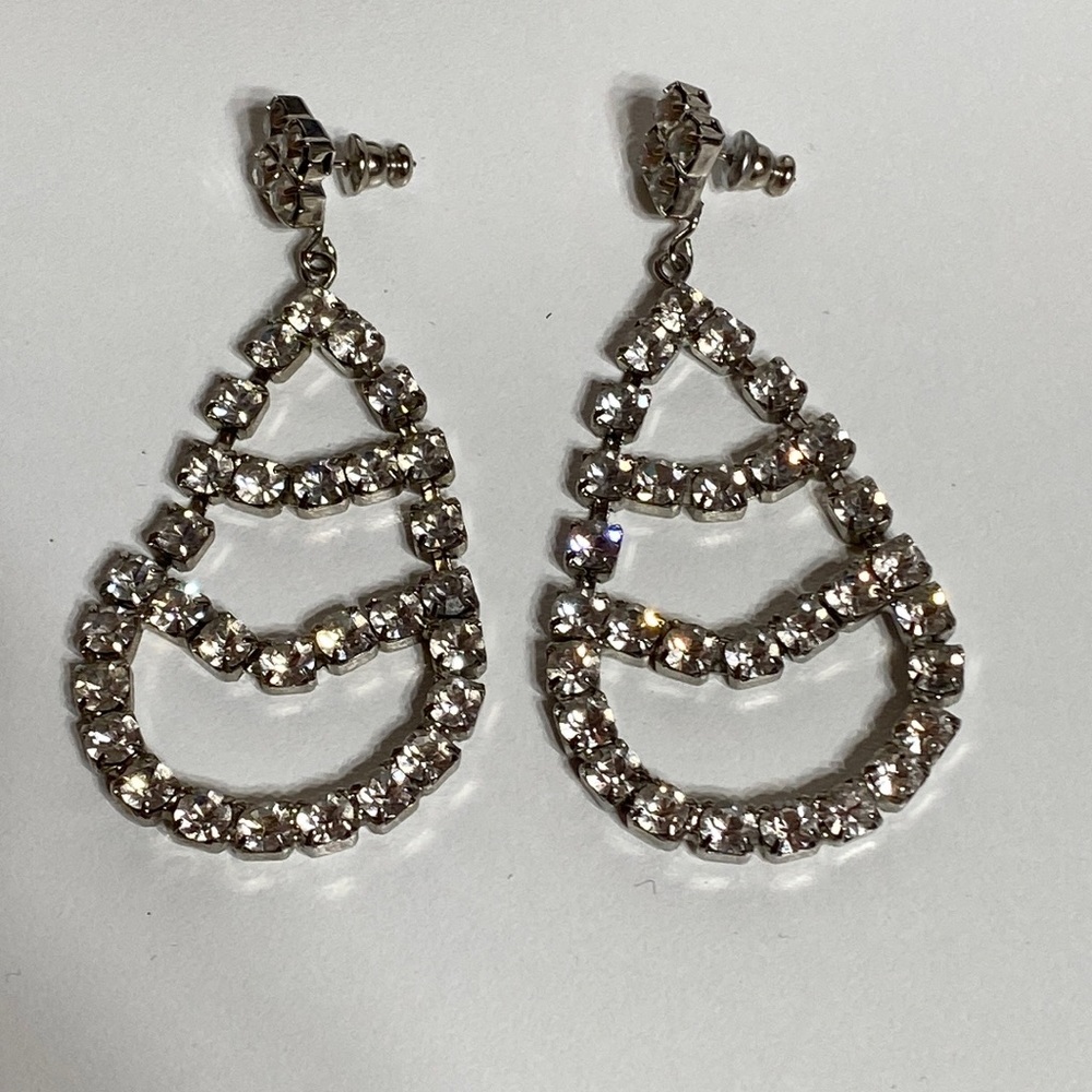 Vintage Rhinestone Estate Teardrop Earrings - Picture 3 of 7